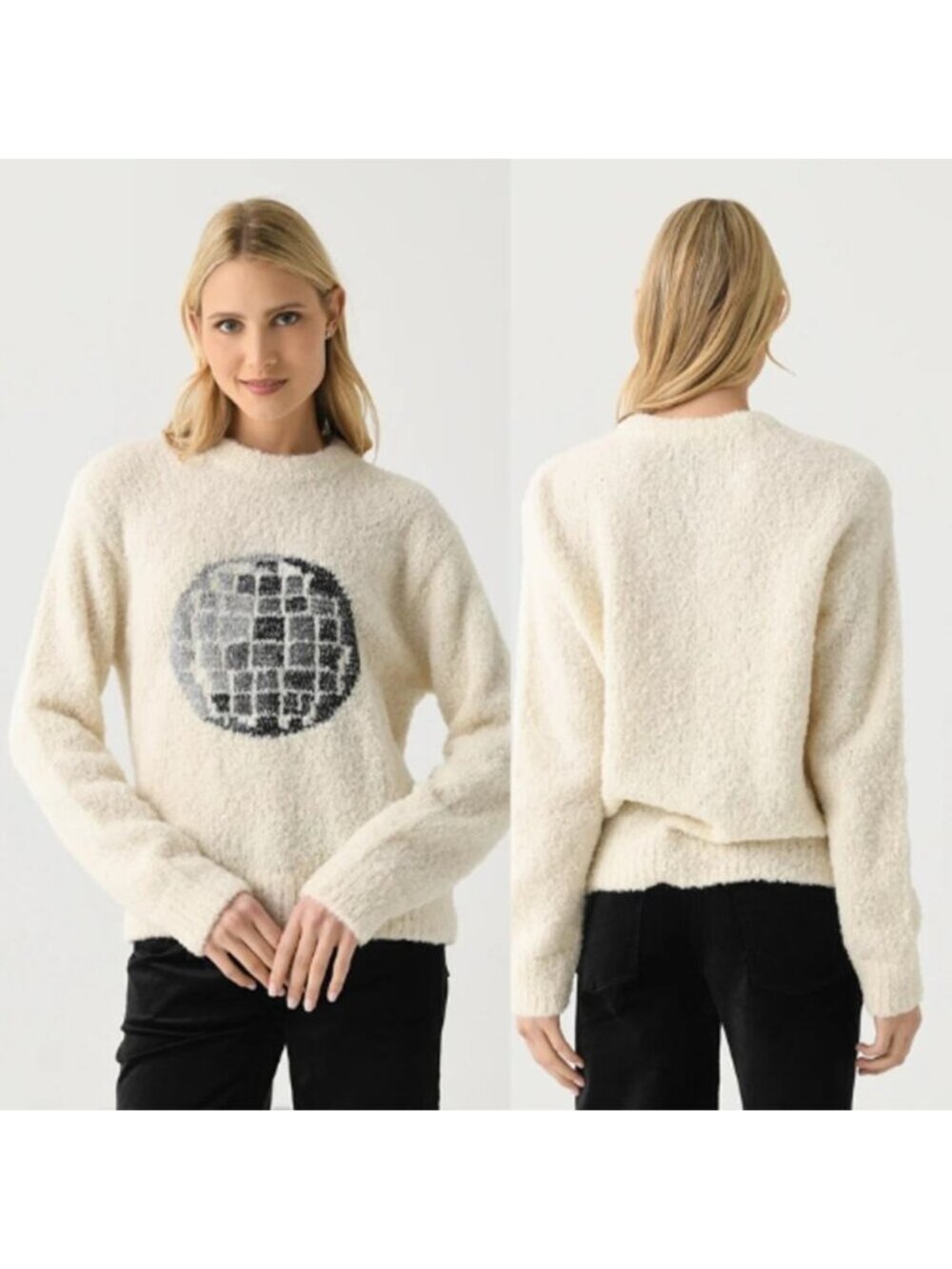 NWT Lingua Franca Hand Knit Disco Ball Crewneck Fuzzy Sweater Size: Large